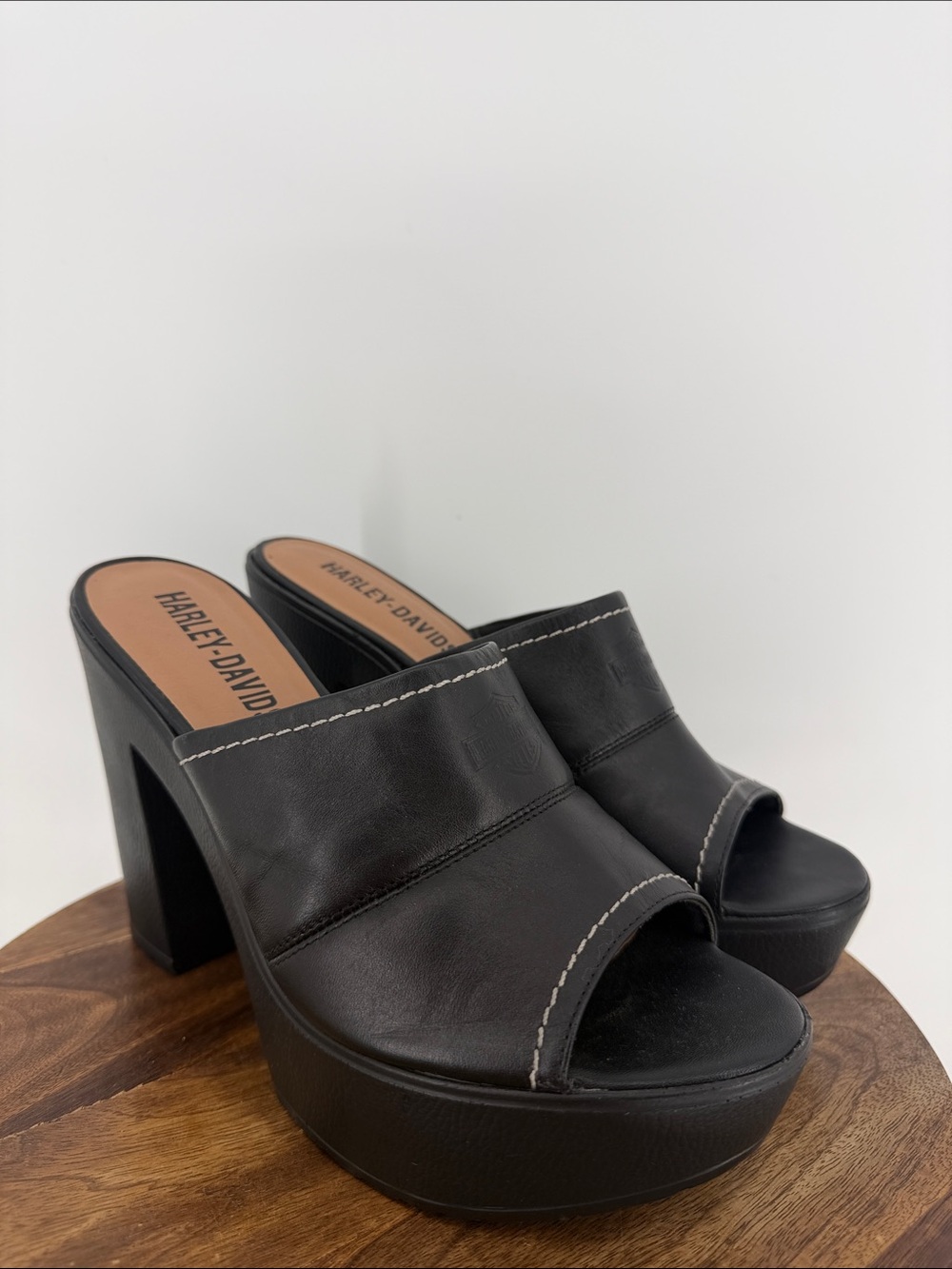 Harley-Davidson Women’s Size 9 Black Leather Platform Heeled Mule Sandals